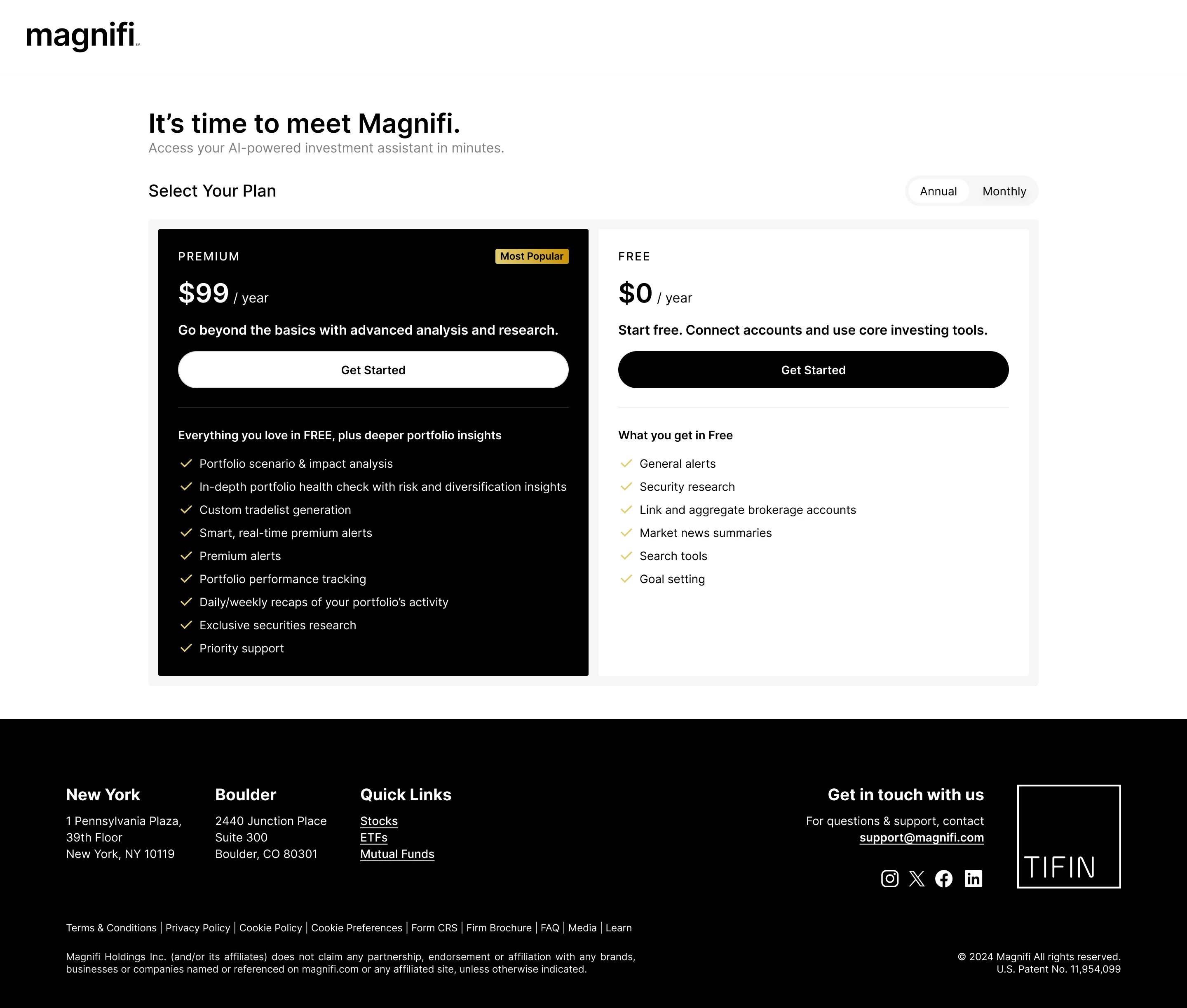 Magnifi subscriptions screen