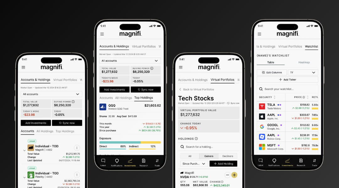 Magnifi investor portfolio mobile screens