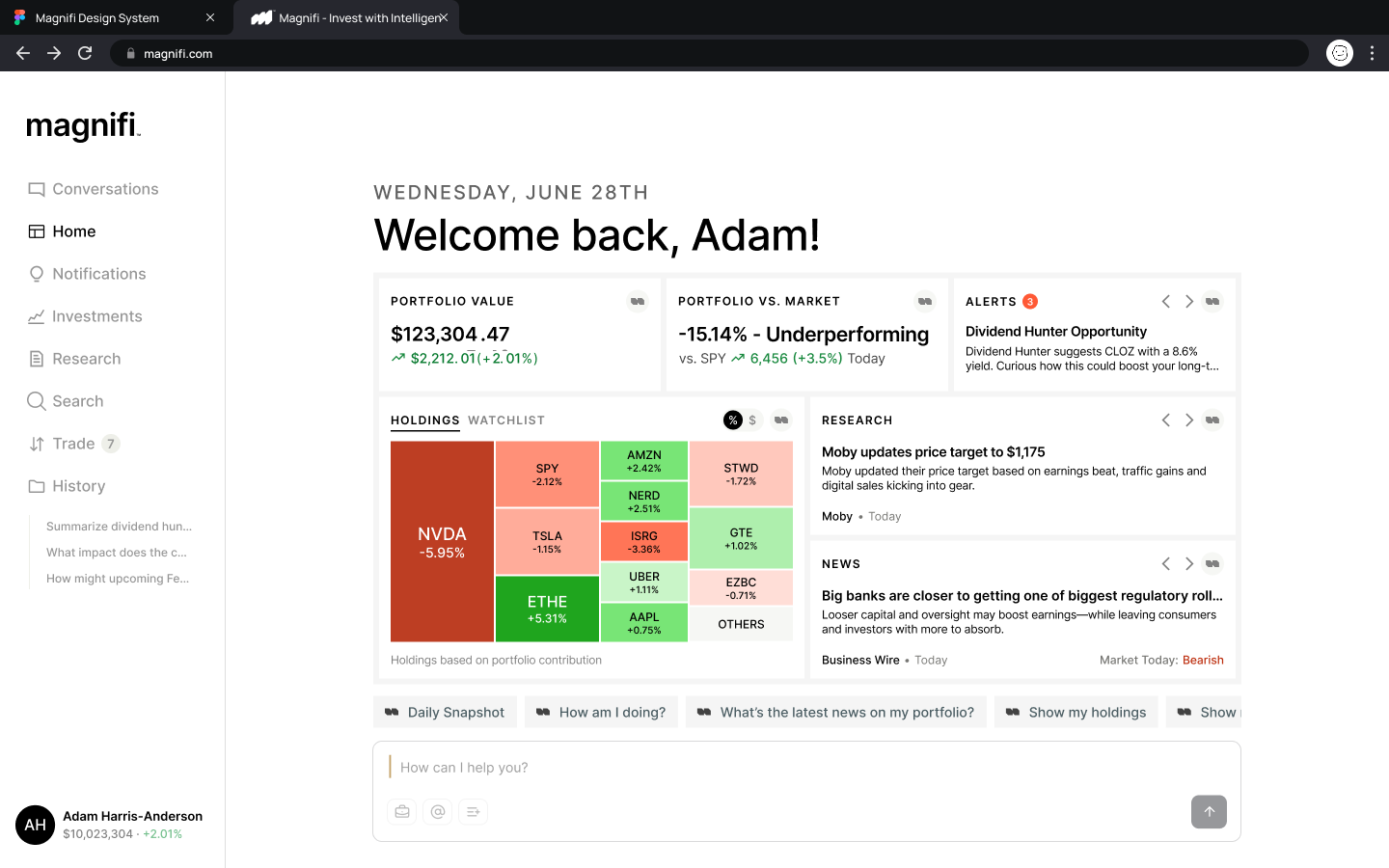 Magnifi portfolio dashboard screen