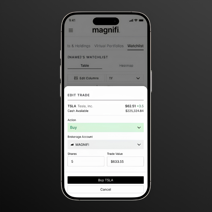 Magnifi mobile edit trade screen